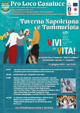 Festa della musica “vivi la vita – animazione, classici napoletani e tammuriata a casaluce